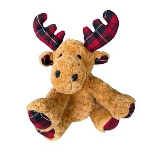 Moose Plush Stuffed Animal Red Black Buffalo Plaid Antlers 11"